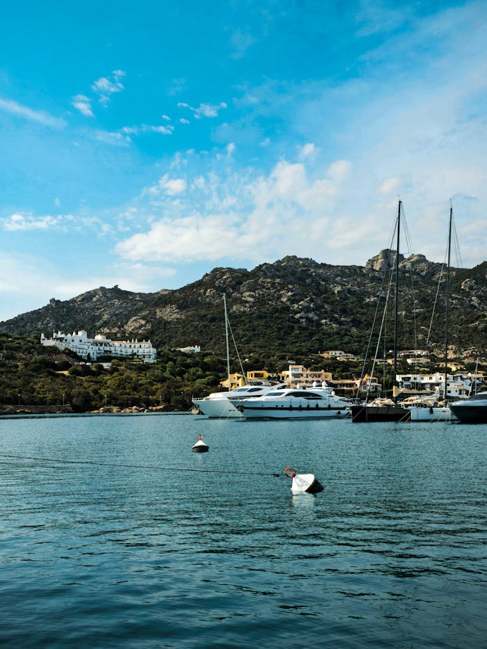 Services Discover the stunning marina of Porto Cervo, Sardinia with luxurious yachts against scenic hills.